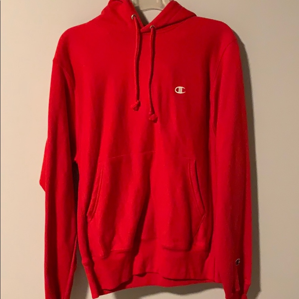 CHAMPION red reverse weave hoodie size small men’s